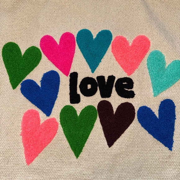 Sugarboo & Co Large Embroidered Cotton and Leather Love Tote 15” x 18” - Picture 3 of 5